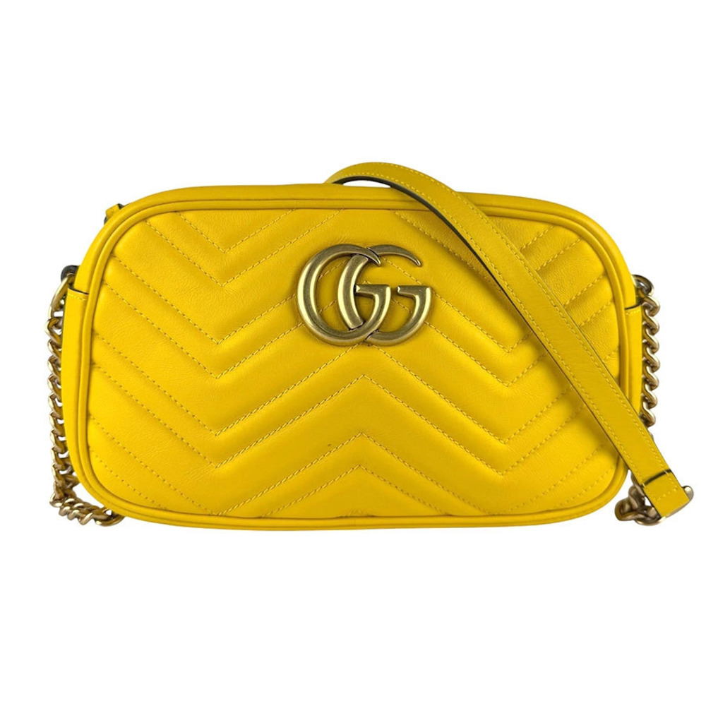 Gucci GG Marmont Leather Metal Crossbody Bag Yellow Gold